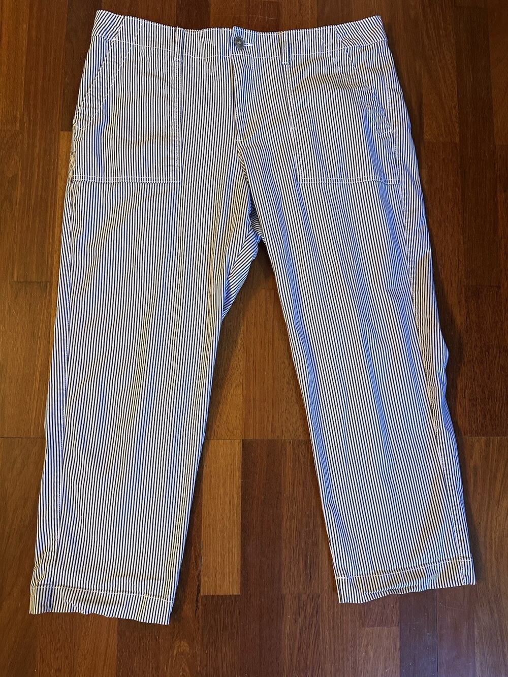 Gap For Good Girlfriend Khakis Blue/White Stripe Womens 16 Cotton Stretch Pants